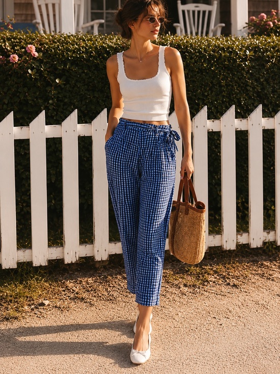 Maeve Pants - Anthropologie maeve washed blue gingham belted pants
